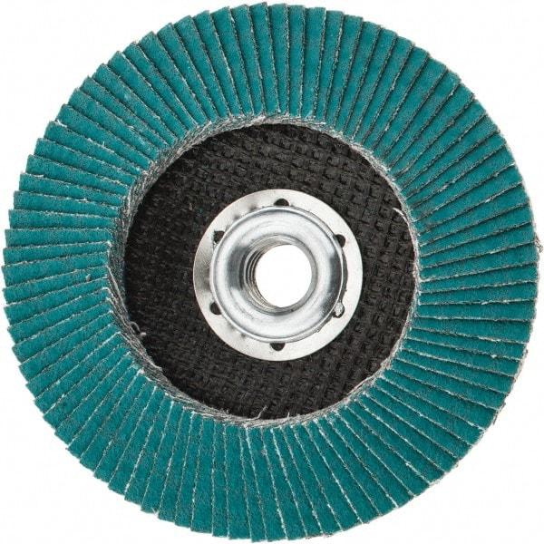 3M - 80 Grit, 4-1/2" Disc Diam, 5/8-11 Center Hole, Type 29 Zirconia Alumina Flap Disc - 13,300 Max RPM, Cloth Backing, Arbor Attaching System, Coated - Caliber Tooling