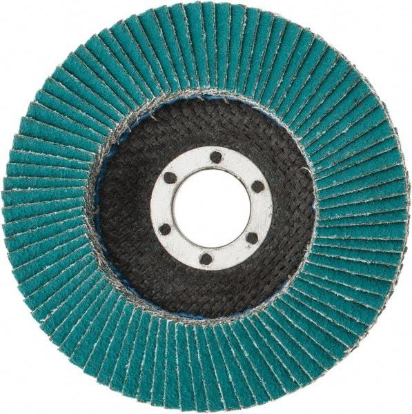 3M - 60 Grit, 4-1/2" Disc Diam, 7/8" Center Hole, Type 29 Zirconia Alumina Flap Disc - 13,300 Max RPM, Cloth Backing, Arbor Attaching System, Coated - Caliber Tooling