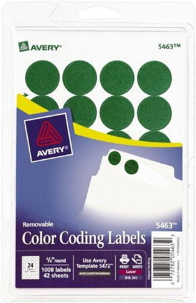 AVERY - 3/4" Wide x 3/4" Long, Green Paper Color Coding Labels - For Laser/Inkjet Printers - Caliber Tooling