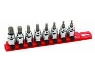 8 Piece - Hex Inch Socket Set - 1/8 - 3/8" On Rail - 3/8" Square Drive with 1/4" Replaceable Hex Bit - Caliber Tooling