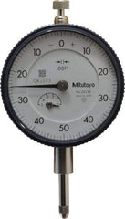 Mitutoyo - 1/2" Range, 0-50-0 Dial Reading, 0.001" Graduation Dial Drop Indicator - 2-1/4" Dial, 0.1" Range per Revolution, 0.001" Accuracy, Revolution Counter - Caliber Tooling