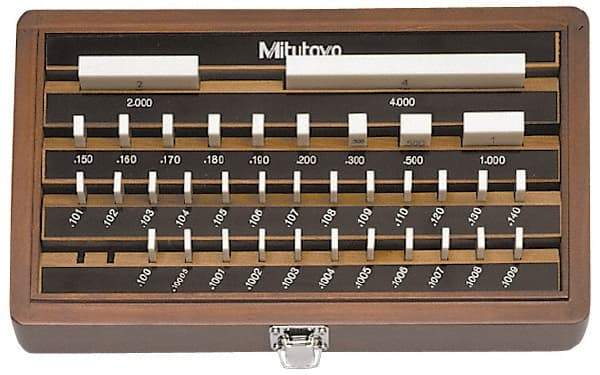 Mitutoyo - 35 Piece, 0.1001 to 4", Grade 0, Ceramic Gage Block Set - Rectangular, 12µ (4"), 5µ (0.1-0.4"), 6µ (0.45-1"), 8µ (2") Tolerance - Caliber Tooling