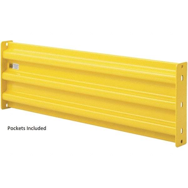 Steel King - 1' Long x 14" High, Yellow Steel Straight Heavy Duty Guard Rail - 3 Rails Accommodated, 2-1/2" Deep, 14 Lb - Caliber Tooling