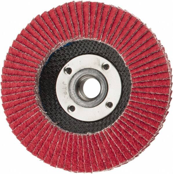 Weiler - 40 Grit, 4-1/2" Disc Diam, 5/8-11 Center Hole, Type 29 Ceramic Flap Disc - 13,000 Max RPM, Phenolic Backing, Arbor Attaching System, Coated - Caliber Tooling