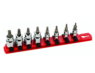 8 Piece - On 1/4" IP9; IP10; IP15; IP20. On 3/8" IP25; IP27; IP30 & IP40 On Rail - 1/4 & 3/8" Drive - TorxPlus Socket Set - Caliber Tooling