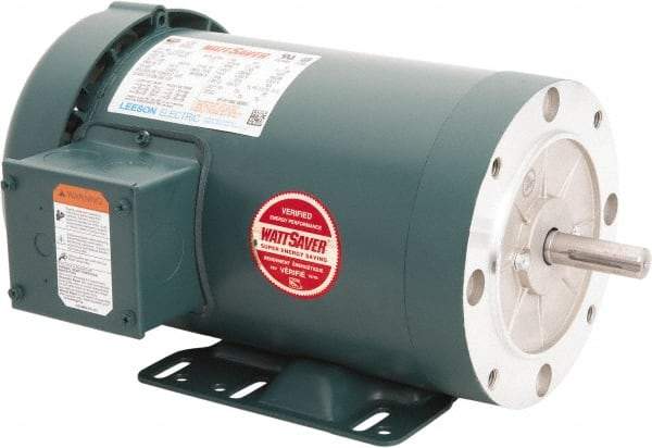 Leeson - 2 Max hp, 1,800 Max RPM, Premium Efficient Electric AC DC Motor - 230/460 V Input, Three Phase, 56HC Frame, 5/8" Shaft Diam, C-Face with Base Mount, TEFC Enclosure - Caliber Tooling