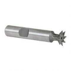 Made in USA - 1/2" Diam x 1/8" Width of Cut, 45° Included Angle, Cobalt Dovetail Cutter - 3/8" Shank Diam, 2" Shank Length, 2-1/8" Overall Length, Weldon Flat, Uncoated - Caliber Tooling