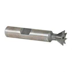 Made in USA - 1/2" Diam x 7/32" Width of Cut, 60° Included Angle, Cobalt Dovetail Cutter - 3/8" Shank Diam, 2-1/8" Overall Length, Weldon Flat, Uncoated - Caliber Tooling