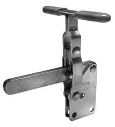 Lapeer - 700 Lb Holding Capacity, Vertical Handle, Manual Hold Down Toggle Clamp - 57° Handle Movement, 106° Bar Opening, Solid Bar, Straight Base, Carbon Steel - Caliber Tooling