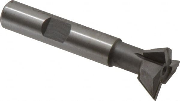 Made in USA - 3/4" Diam x 1/4" Width of Cut, 60° Included Angle, Carbide-Tipped Dovetail Cutter - 3/8" Shank Diam, 2-1/4" Overall Length, 0.02" Corner Radius, Weldon Flat, Uncoated - Caliber Tooling