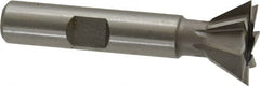 Made in USA - 3/4" Diam x 5/16" Width of Cut, 60° Included Angle, High Speed Steel Dovetail Cutter - 3/8" Shank Diam, 2-1/8" Overall Length, Weldon Flat, Uncoated - Caliber Tooling