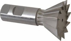 Made in USA - 2-1/4" Diam x 1-1/16" Width of Cut, 60° Included Angle, High Speed Steel Dovetail Cutter - 1" Shank Diam, 3-3/4" Overall Length, Weldon Flat, Uncoated - Caliber Tooling