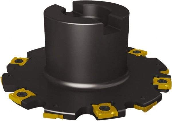 Seco - Shell Mount Connection, 5/16" Cutting Width, 0.91" Depth of Cut, 101.6mm Cutter Diam, 1" Hole Diam, 5 Tooth Indexable Slotting Cutter - R335.19 Toolholder, SNHQ 12045L, SNHQ 12045R Insert, Right Hand Cutting Direction - Caliber Tooling