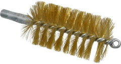 Schaefer Brush - 4-1/2" Brush Length, 2-1/2" Diam, Double Stem, Single Spiral Tube Brush - 8" Long, Brass, 1/4" NPSM Male Connection - Caliber Tooling