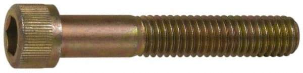 Made in USA - #10-24 UNC Hex Socket Drive, Socket Cap Screw - Grade 4037 Alloy Steel, Yellow Cadmium-Plated Finish, Partially Threaded, 1-1/4" Length Under Head - Caliber Tooling