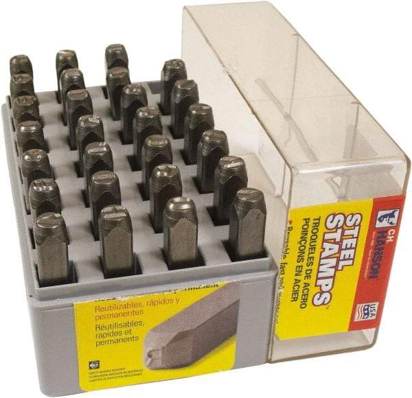 C.H. Hanson - 27 Piece, 3/8" Character Steel Stamp Set - Letters, Reverse - Caliber Tooling