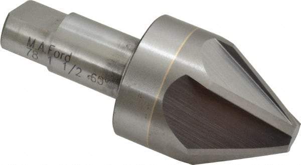 M.A. Ford - 1-1/2" Head Diam, 3/4" Shank Diam, 6 Flute 60° Solid Carbide Countersink - Bright Finish, 3-1/2" OAL, 0.43" Nose Diam, Single End, Straight Shank, Right Hand Cut - Caliber Tooling