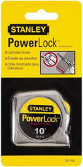 Stanley - 10' x 1/4" Yellow Blade Tape Measure - 1/32 & 1/16" Graduation, Inch Graduation Style, Silver Case - Caliber Tooling