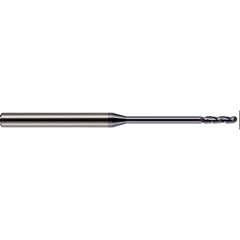 Ball End Mill: 0.055″ Dia, 0.385″ LOC, 3 Flute, Solid Carbide 2-1/2″ OAL, 1/8″ Shank Dia, 30 ° Helix, AlTiN Coated, Single End