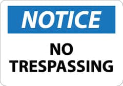 NMC - "Notice - No Trespassing", 10" Long x 14" Wide, Rigid Plastic Safety Sign - Rectangle, 0.05" Thick, Use for Security & Admittance - Caliber Tooling