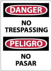 NMC - "Danger - No Trespassing", 20" Long x 14" Wide, Rigid Plastic Safety Sign - Rectangle, 0.05" Thick, Use for Security & Admittance - Caliber Tooling