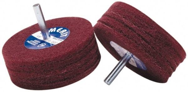 Merit Abrasives - 5" Diam, Medium Mounted Scrubber Buffing Wheel - 1 Ply, Medium Grade, 1/4" Shank Diam, 4,000 RPM - Caliber Tooling