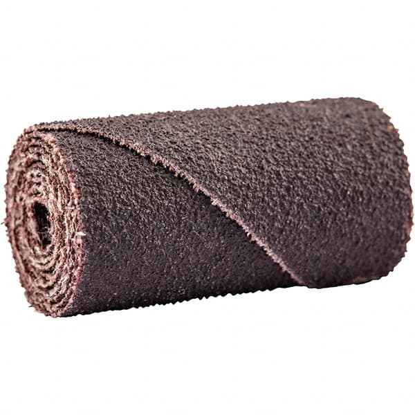 Merit Abrasives - 3/4" Max Roll Diam x 1-1/2" OAL, 50 Grit Aluminum Oxide Straight Cartridge Roll - 3/16" Pilot Hole Diam, Coarse Grade - Caliber Tooling