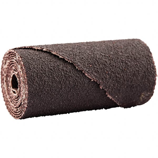 Merit Abrasives - 1" Max Roll Diam x 2" OAL, 60 Grit Aluminum Oxide Straight Cartridge Roll - 1/4" Pilot Hole Diam, Medium Grade - Caliber Tooling