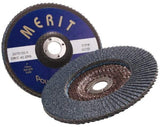 Merit Abrasives - 24 Grit, 7" Disc Diam, 7/8" Center Hole, Type 27 Zirconia Alumina Flap Disc - 8,600 Max RPM, Fiberglass Backing, Arbor Attaching System, Coated