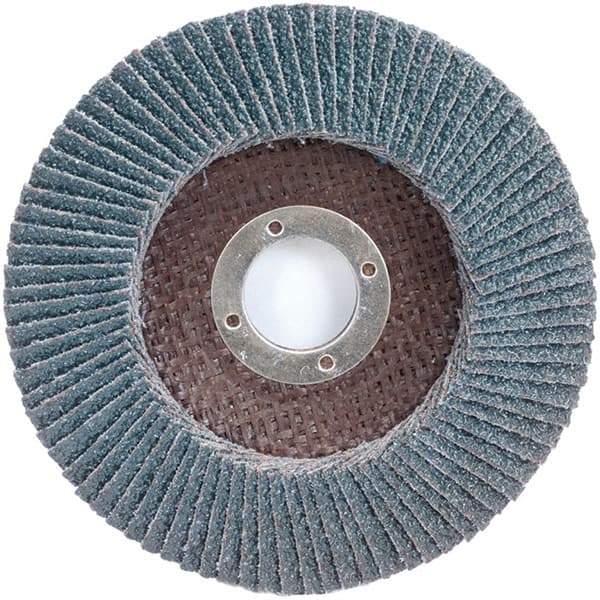 Merit Abrasives - 80 Grit, 4-1/2" Disc Diam, 7/8" Center Hole, Type 29 Zirconia Alumina Flap Disc - 13,000 Max RPM, Fiberglass Backing, Arbor Attaching System, Coated - Caliber Tooling