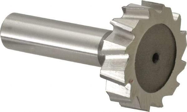 Keo - 1-3/8" Diam x 3/8" Face Width, High Speed Steel, 12 Teeth, Shank Connection Woodruff Keyseat Cutter - Uncoated, 2-3/8" OAL x 1/2" Shank, Staggered Teeth, ANSI 1211, Old Standard F - Caliber Tooling