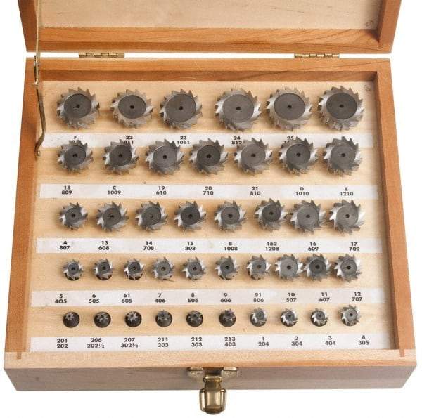 Keo - 1/4 to 1-1/2" Cutting Diam, Straight Tooth Configuration, Woodruff and Keyseat Cutter Set - 202 to 1212 ANSI, High Speed Steel, 41 Pieces - Caliber Tooling