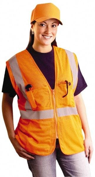 OccuNomix - Size L/XL High Visibility Yellow Mesh Surveyor's Vest - 44 to 46" Chest, ANSI 107-2015, Zipper Closure, 12 Pockets, Polyester - Caliber Tooling