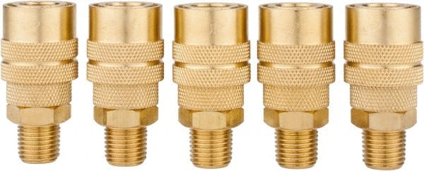 Value Collection - 5 Piece 1/4" Body 1/4 NPT 145 psi Brass Industrial Pneumatic Coupling Plug Set - Caliber Tooling