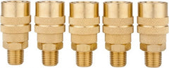 Value Collection - 5 Piece 1/4" Body 1/4 NPT 145 psi Brass Industrial Pneumatic Coupling Plug Set - Caliber Tooling