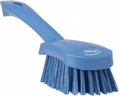 Vikan - 1.3" Bristle Length, Polyester Scrub Brush - 4-1/4" Long x 2-3/4" Wide Head, 10" OAL, Blue, Polypropylene Block - Caliber Tooling