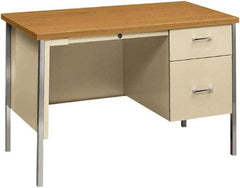 Hon - Woodgrain Laminate/Metal Right Pedestal Desk with Center Drawer - 45" Wide x 24" Deep x 29" High, Harvest/Putty - Caliber Tooling