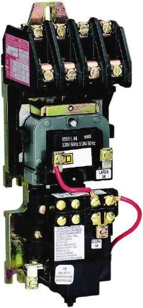 Square D - No Enclosure, 4 Pole, Mechanically Held Lighting Contactor - 20 A (Tungsten), 30 A (Fluorescent), 277 VAC at 60 Hz, 4NO Contact Configuration - Caliber Tooling