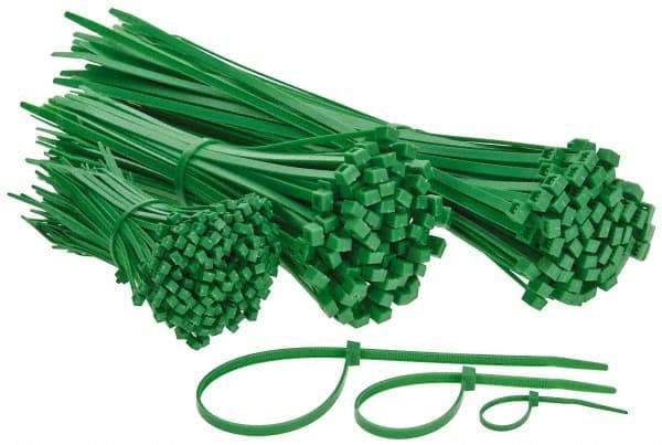 Made in USA - 4 to 11" Range, Green Cable Ties - 18, 50 Lb Strength, Nylon - Caliber Tooling