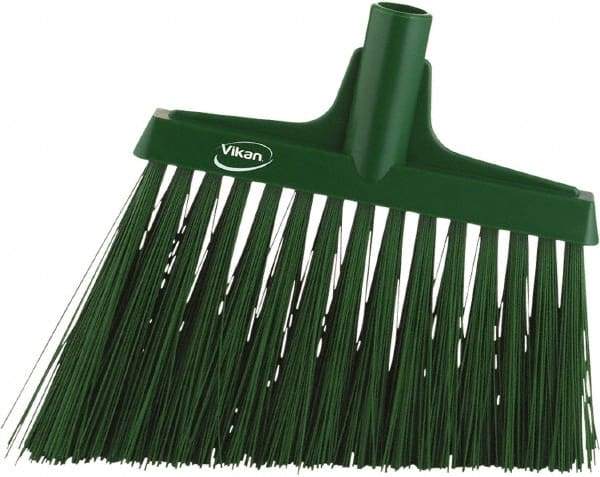 Vikan - 9-1/2" Wide, Green Synthetic Bristles, Angled Broom - Caliber Tooling