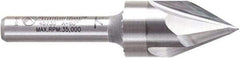 Amana Tool - 9/16" Cut Diam, 1/2" Length of Cut, 3 Flute V-Groove Edge Profile Router Bit - Solid Carbide, 1/4" Shank Diam, 2-1/4" OAL, Uncoated - Caliber Tooling