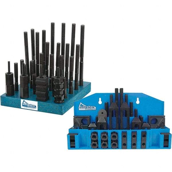 Gibraltar - 52 Piece Fixturing Step Block & Clamp Set with 1" Step Block, 9/16" T-Slot, 1/2-13 Stud Thread - 7/8" Nut Width, 4 & 5" Stud Lengths - Caliber Tooling