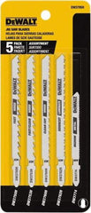 DeWALT - 5 Piece, 3" to 5" Long, 6 to 18 Teeth per Inch, Bi-Metal Jig Saw Blade Set - Toothed Edge, T-Shank - Caliber Tooling