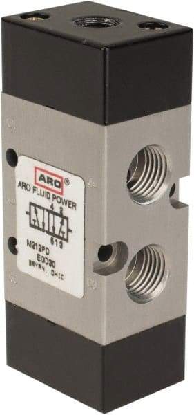 ARO/Ingersoll-Rand - 3/8" Inlet x 3/8" Outlet, Pilot Actuator, Spring Return, 2 Position, Body Ported Solenoid Air Valve - 1.65 CV, 4 Way, 140 psi, 122° Max Temp, 15° Min Temp - Caliber Tooling