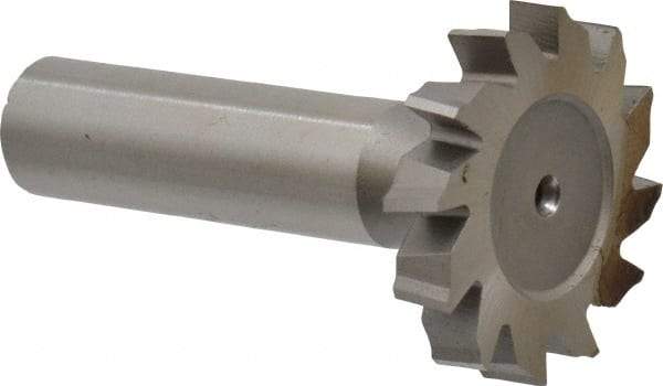 Made in USA - 1-1/4" Diam x 7/32" Face Width, High Speed Steel, 12 Teeth, Shank Connection Woodruff Keyseat Cutter - Uncoated, 2-7/32" OAL x 1/2" Shank, Staggered Teeth, ANSI 710, Old Standard 20 - Caliber Tooling