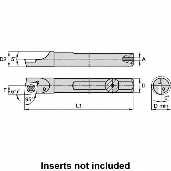 Kennametal - 0.23" Min Bore Diam, 2-1/2" OAL, 0.188" Shank Diam, A-SCLD Indexable Boring Bar - CD.. Insert, Screw Holding Method - Caliber Tooling