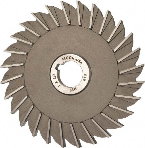 Made in USA - 7" Diam x 1/2" Width of Cut, 28 Teeth, High Speed Steel Side Milling Cutter - Straight Teeth, Uncoated - Caliber Tooling