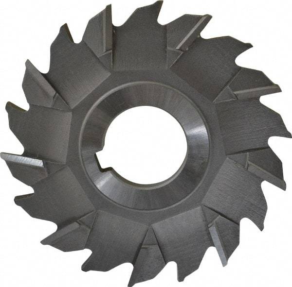 Made in USA - 3-1/2" Diam x 1/4" Width of Cut, 18 Teeth, High Speed Steel Side Milling Cutter - Staggered Teeth, Uncoated - Caliber Tooling