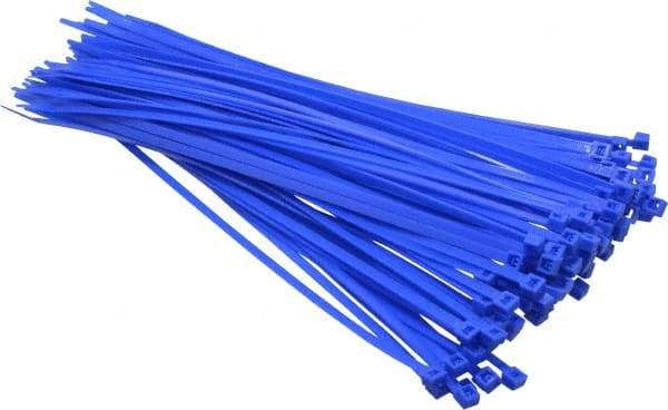 Made in USA - 11-1/4" Long Blue Nylon Standard Cable Tie - 50 Lb Tensile Strength, 1.32mm Thick, 4" Max Bundle Diam - Caliber Tooling