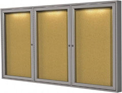 Ghent - 36" Wide x 24" High Enclosed Cork Bulletin Board - Natural Cork, Aluminum Frame - Caliber Tooling